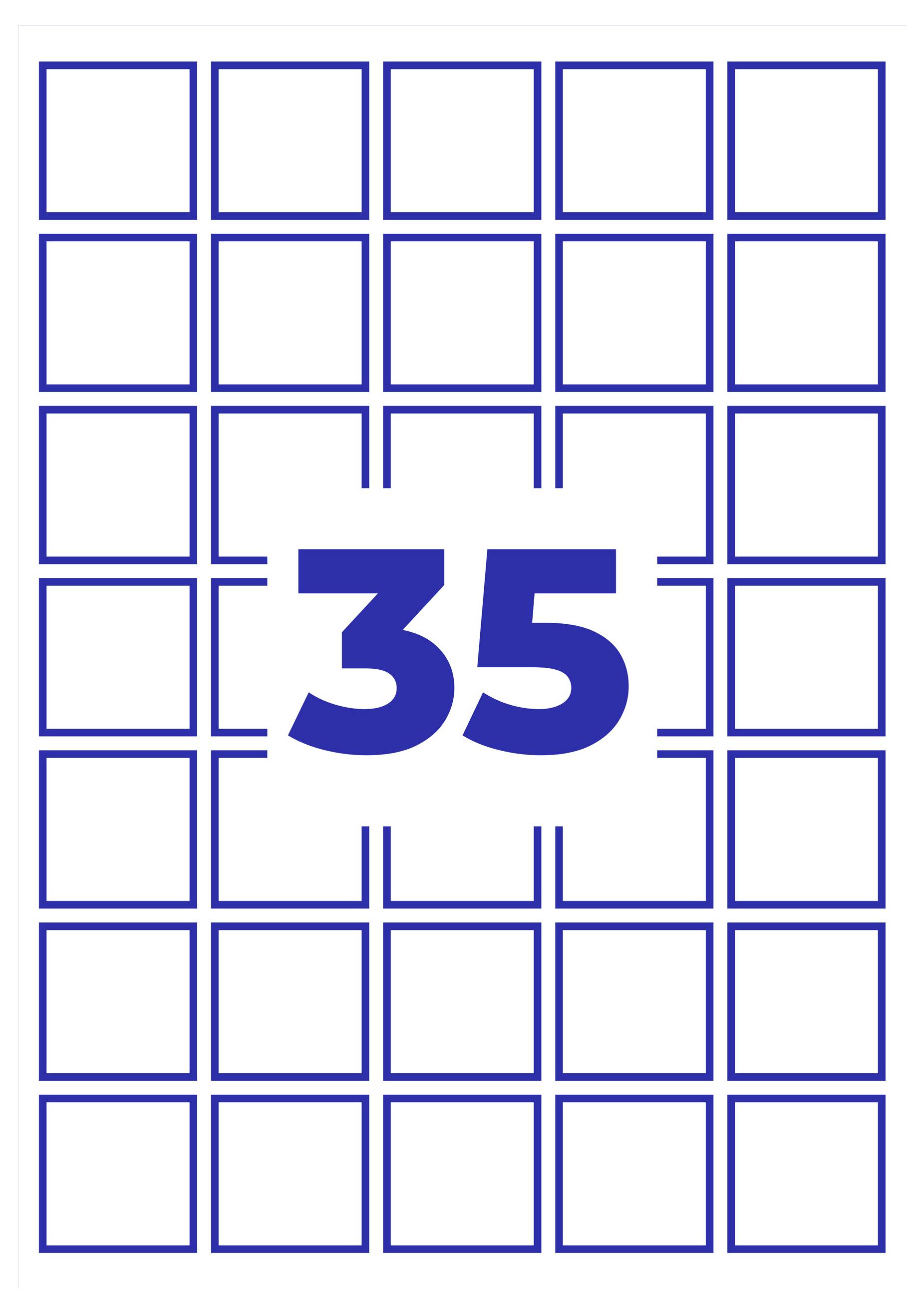 Nombre bleu centré « 35 » sur fond blanc avec grille bleue composée de cadres carrés.