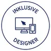 Un cercle portant l'inscription 'Designer inclusif'. Au centre, des symboles représentant un moniteur et un smartphone.