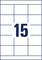 Une carte à jouer portant le chiffre '15' au centre, entourée d'une grille de rectangles blancs sur un fond bleu.