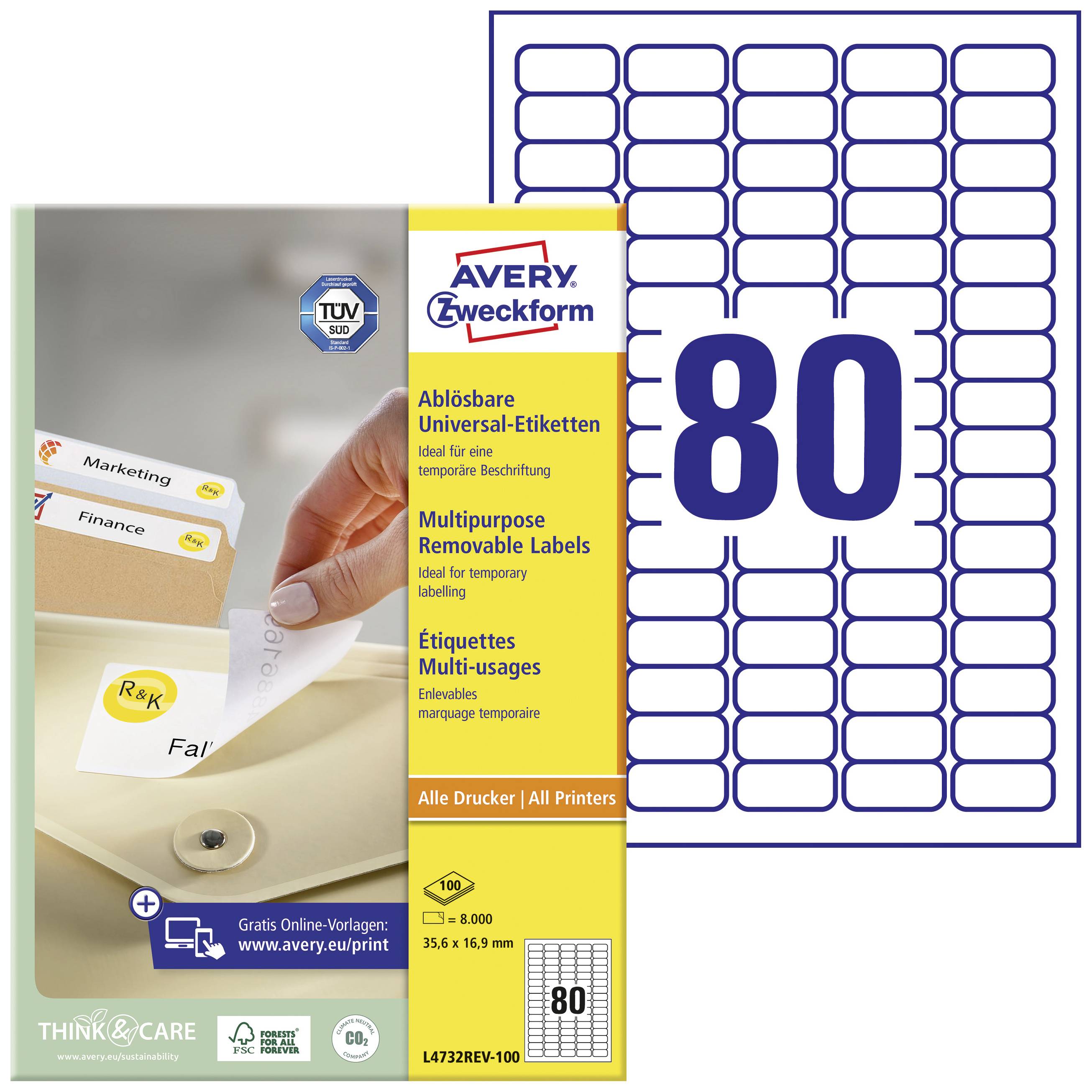 Etiquette universelles Avery-Zweckform L4732REV-100 35.6 x 16.9 mm papier blanc 8000 pc(s) décollable