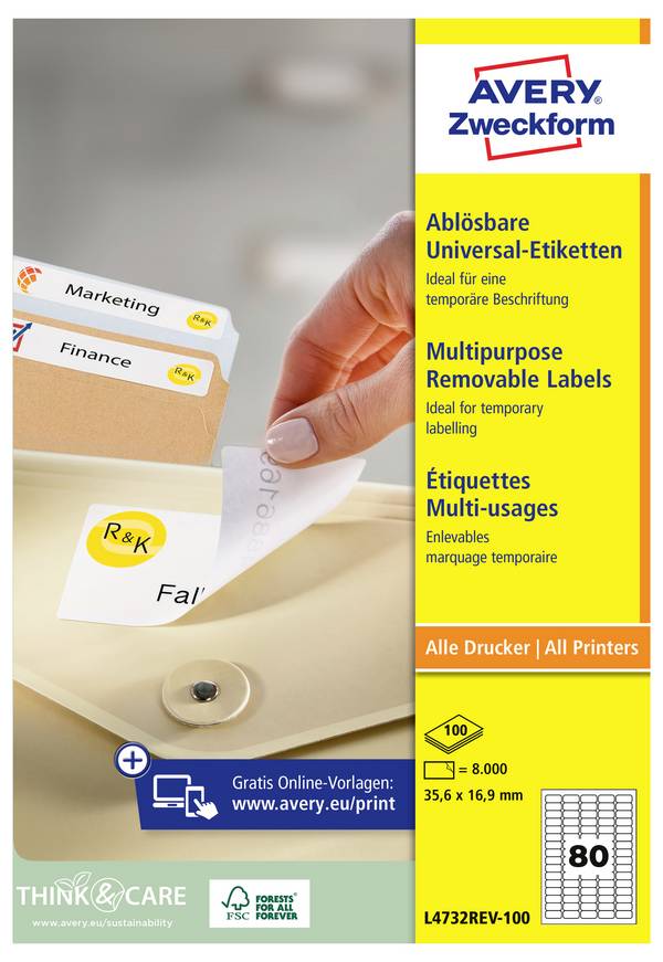 Etiquette universelles Avery-Zweckform L4732REV-100 35.6 x 16.9 mm papier blanc 8000 pc(s) décollable