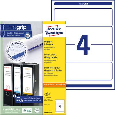 Avery-Zweckform Etiquette pour classeur L4761-100 61 x 192 mm papier blanc fixation permanente  400 pc(s)