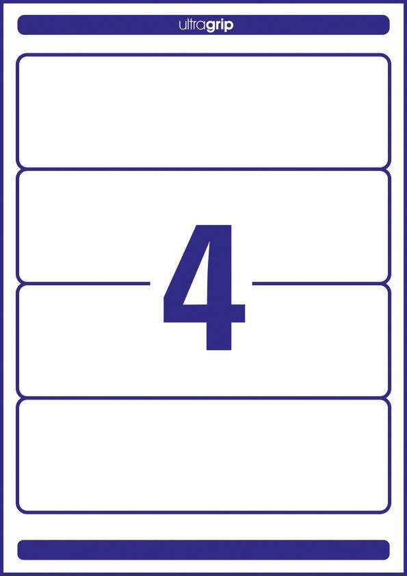 '4' en grands caractères bleus au centre d'un modèle d'étiquette blanc avec des bordures bleues. En haut est inscrit 'ultragrip'.