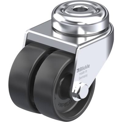 Roulette double avec boîtier argenté, portant la mention 'Blickle made in Germany' sur le côté. Convient aux applications industrielles.