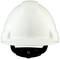 Un casque de protection blanc, photographié de face, sur un fond blanc.