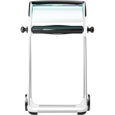 Vue de face d'un chariot poussable pliable ou diable à bagages avec deux roues et un cadre ouvert vide sur un fond blanc.