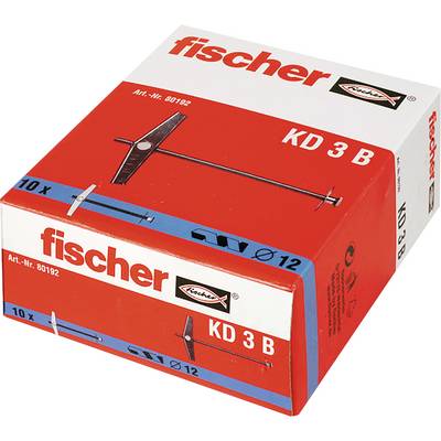 Emballage de boîte Red Fisher KD 3 B pour 10 chevilles, étiqueté « fischer » et « KD 3 B » avec image du produit et marquage de taille « Ø12 ».