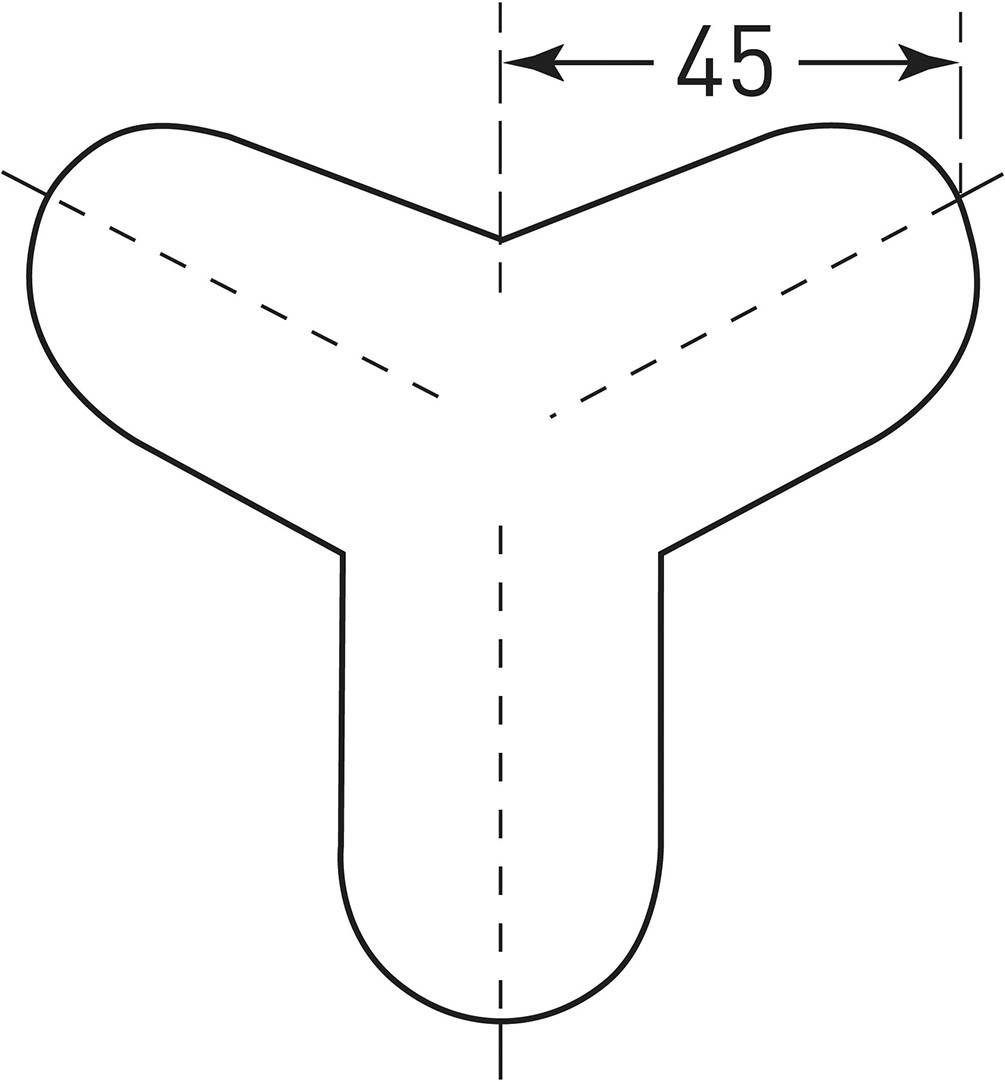 Dessin technique d'un profilé en T avec des angles arrondis et une indication de mesure '45'.