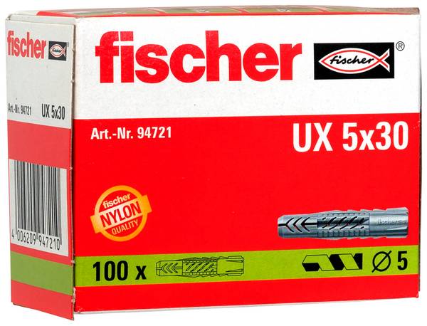 Chevilles en nylon universelles 5mm UX Fischer x100