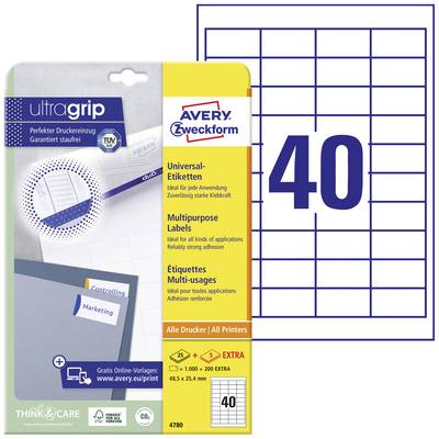 Avery-Zweckform 4780 Etiquette universelles 48.5 x 25.4 mm papier blanc 1200 pc(s) fixation permanente  imprimante à jet