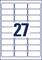 Feuille d'étiquette portant le numéro 27 au centre, entourée de champs rectangulaires vides.