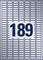 '189' en grands chiffres bleus sur un fond rectangulaire gris avec un motif de rectangles bleus.