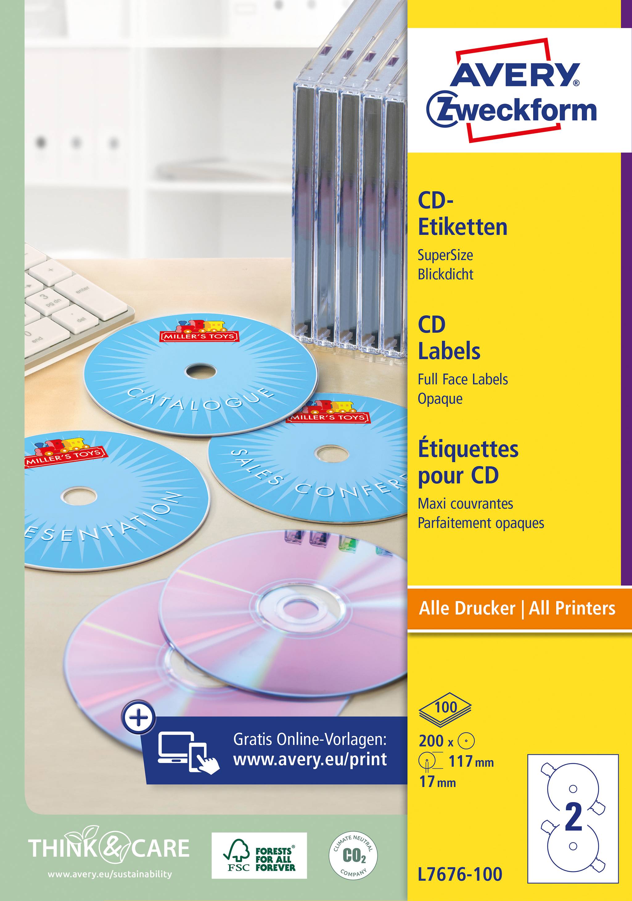 Avery-Zweckform L7676-100 Etiquette pour CD Ø 117 mm papier blanc 200 pc(s) fixation permanente imprimante à jet d'encre-2