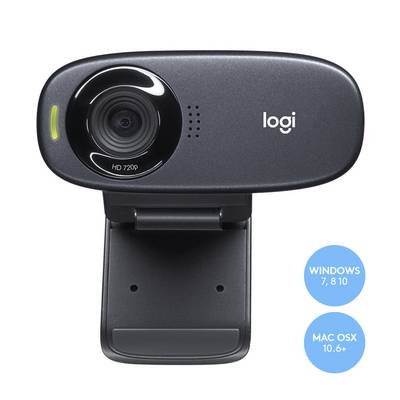 Webcam avec microphone intégré et clip de fixation. Compatible avec Windows 7, 8, 10 et Mac OS X 10.6+.