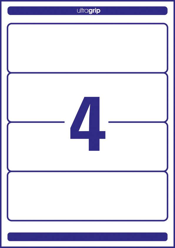 Feuille d'étiquettes avec six étiquettes rectangulaires arrondies, numérotées '4' au centre.