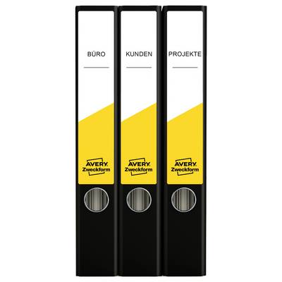 Trois classeurs Leitz noirs avec les inscriptions « BUREAU », « CLIENTS » et « PROJETS » ainsi que le logo Avery Zweckform en bas.