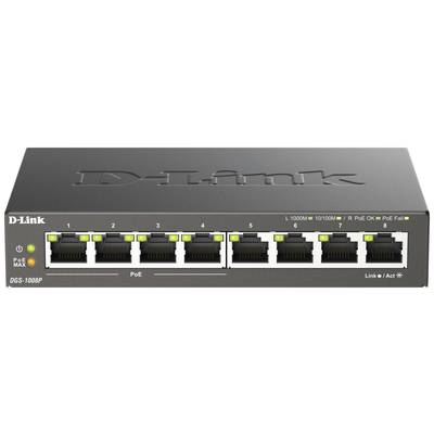Commutateur réseau D-Link à huit ports Ethernet, adapté aux applications Power over Ethernet (PoE).