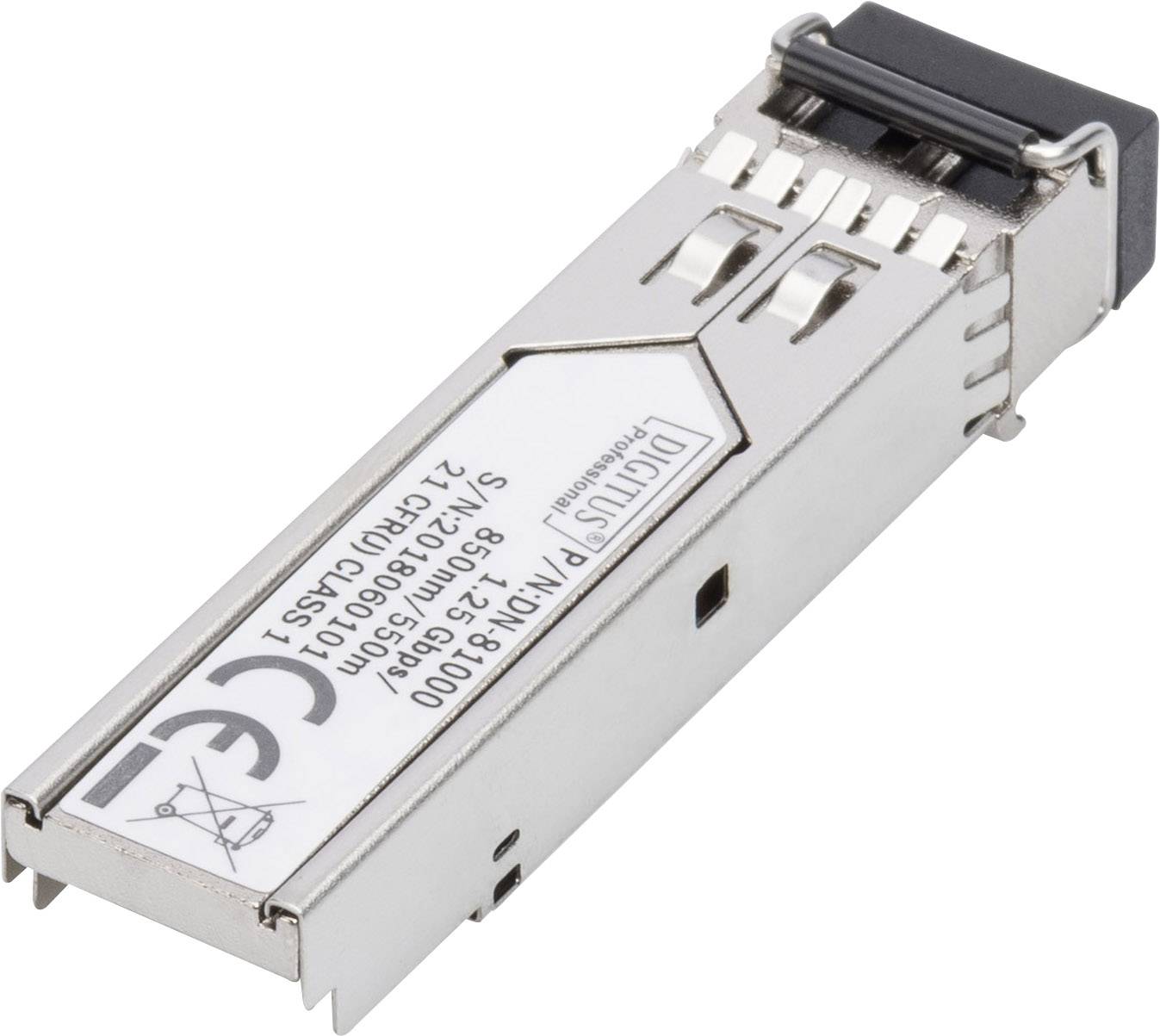 Module transceiver optique étiqueté : D-Link SFP Transceiver, 1,25 Gbps, 850 nm, portée de 550 m.