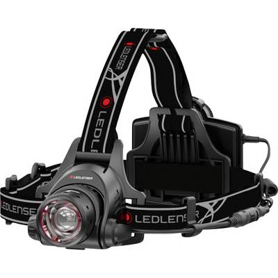 Un bandeau frontal noir de Ledlenser avec une bande de tête réglable et une unité de batterie, idéal pour les activités de plein air dans l'obscurité.