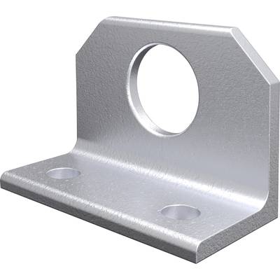Support d'angle en métal avec trois perçages : deux en bas pour la fixation par vis et un grand perçage central en haut pour le montage.