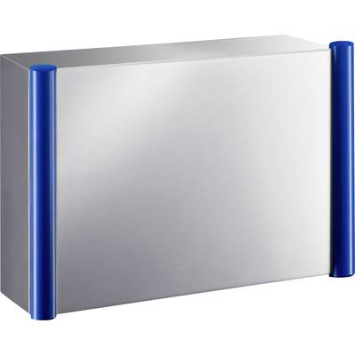 Boîte métallique avec des cylindres verticaux bleus de chaque côté, probablement destinée à des applications industrielles ou techniques.