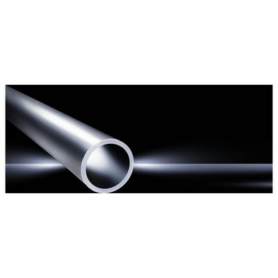 Un tube métallique brillant sur un fond noir, qui s'étend de la gauche supérieure vers le centre de l'image. Il reflète la lumière de manière subtile.