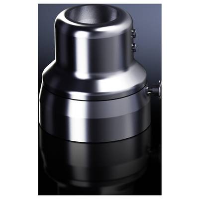 Objet métallique cylindrique argenté avec une finition lisse et polie, posé sur une surface sombre.