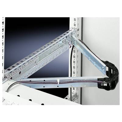 Système de gestion de câbles métallique avec rails et bras pour le support et l'organisation des câbles dans un rack serveur.