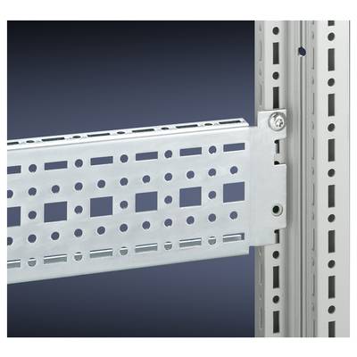 Des étriers métalliques sont montés dans une structure d'étagère. Les étriers présentent une structure perforée et sont sécurisés par des vis.