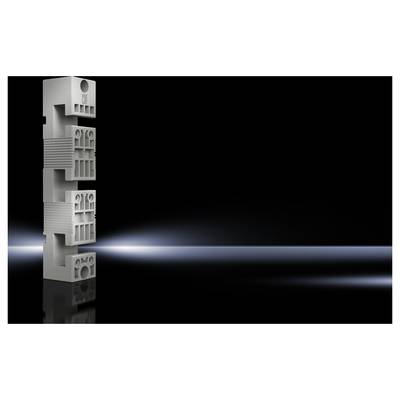 Un bloc rectangulaire blanc en plastique, présentant différentes ouvertures et rainures, est placé verticalement devant un arrière-plan sombre légèrement lumineux.