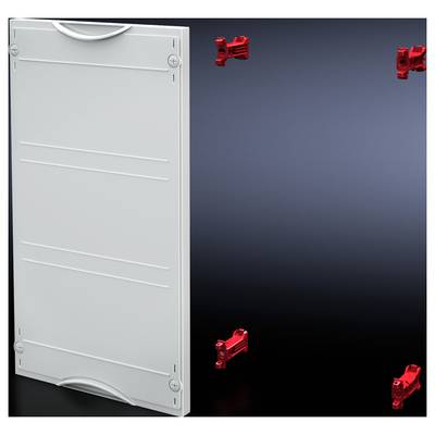 Une couverture rectangulaire blanche avec quatre clips rouges sur un fond sombre. La couverture semble appartenir à un dispositif technique ou électronique.