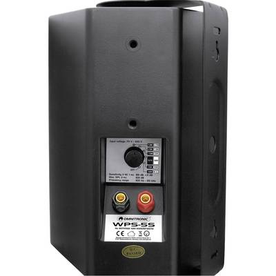 Haut-parleur noir Omnitronic, modèle WP-5S, montrant les connexions et les commandes à l'arrière.
