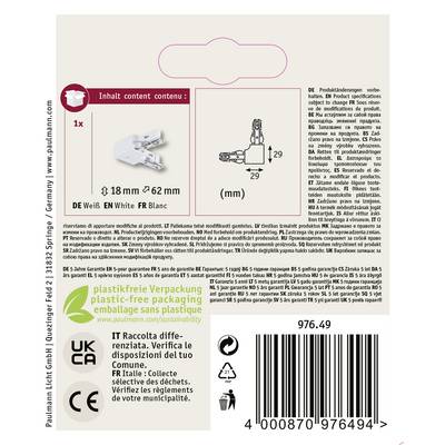 Emballage de l'ampoule LED Paulmann Licht. Contient une illustration du produit avec ses dimensions, des instructions multilingues et des indications de recyclage.