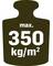 Symbole d'un poids portant l'inscription « max. 350 kg/m² », indiquant la charge maximale admissible.