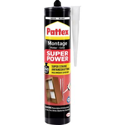 Pattex Montage Super Power Colle en cartouche noire avec étiquette rouge, adapté aux matériaux et surfaces absorbants.