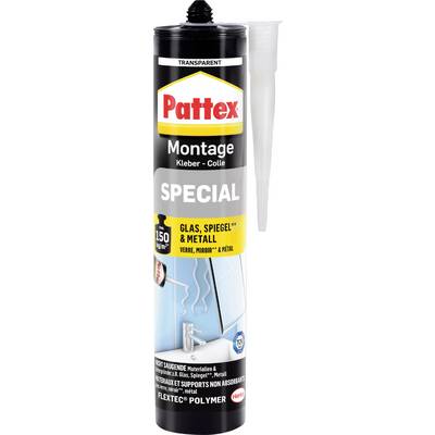 Pattex Colle de montage spéciale pour verre, miroir et métal ; 150 kg/m² de force d'adhérence ; pour matériaux non absorbants ; Polymère Flextec.