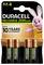 Emballage de batteries Duracell Recharge 2500mAh AA avec personnage de lapin rose. Affirmations : dure 10 ans en stockage.