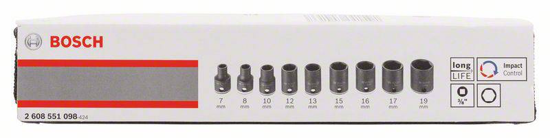 Jeu de douilles 9 pièces Bosch Accessories 2608551098 Propulseur: 3/8" (10 mm) 1 set-1