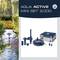 'FIAP Aqua Active Mini Set 2.000' Illustration du produit avec fontaine d'eau et emballage. Adapté pour l'aération des étangs.