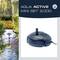 'Aqua Active Mini Set 2.000'. Une pompe à eau sur fond vert. À gauche : un jeu d'eau dans un jardin. À droite : image du produit de la pompe.