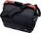 Sac à outils noir avec poignée rouge et bandoulière, idéal pour le transport en toute sécurité des outils.