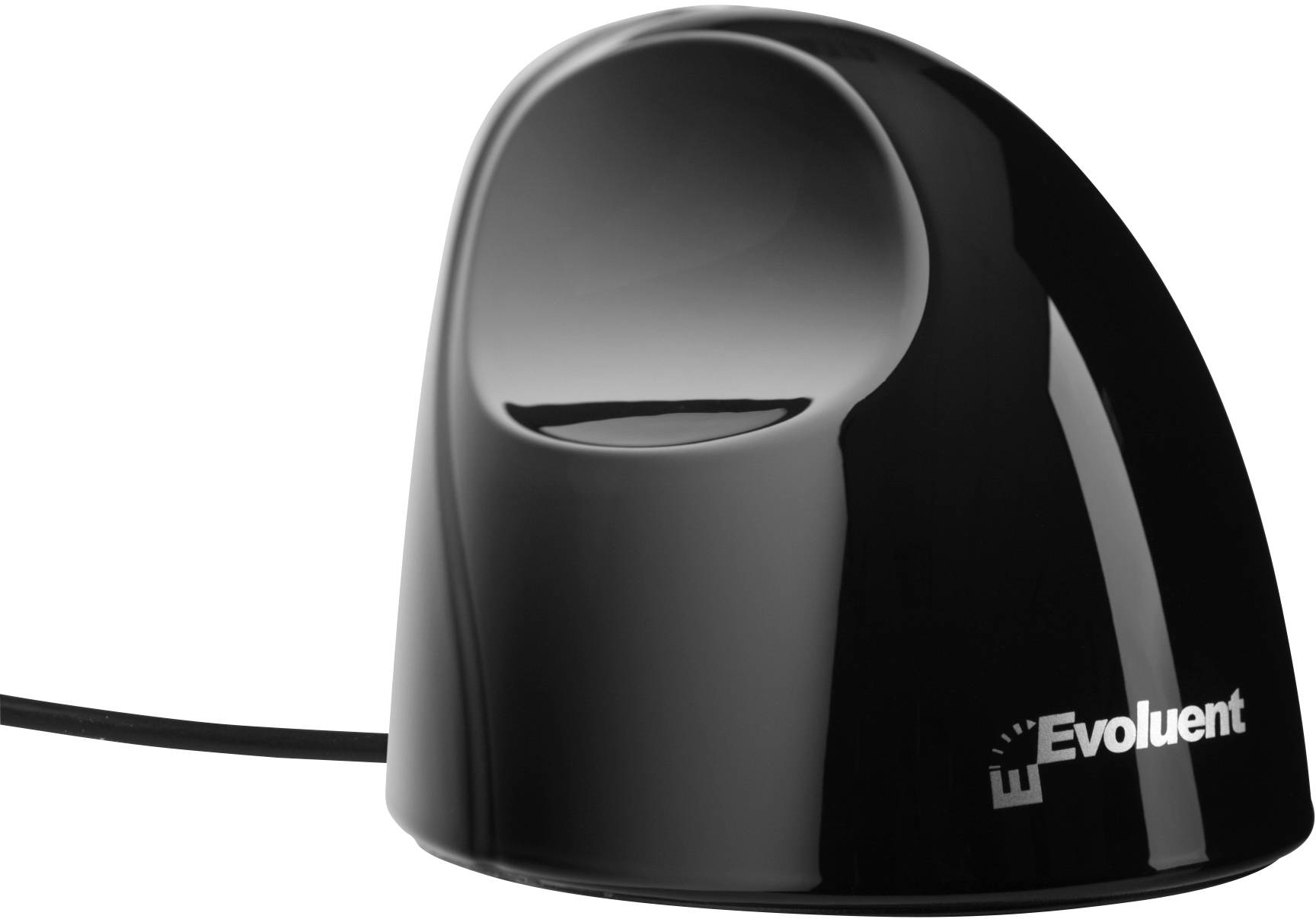 Souris ergonomique verticale avec logo Evoluent, conçue pour améliorer la position de la main et réduire les tensions lors de l'utilisation de l'ordinateur.