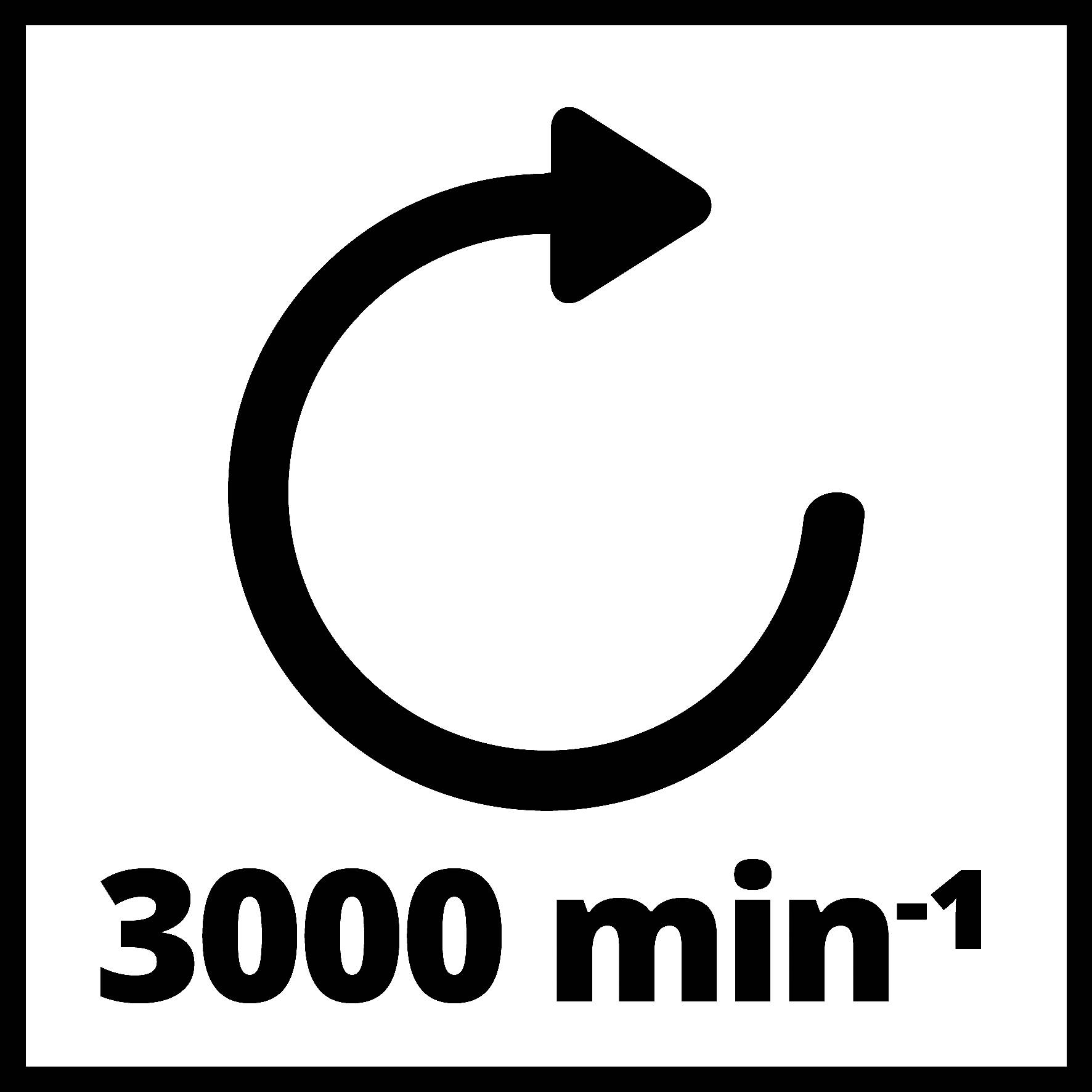 '3000 min⁻¹' et une flèche dans un cercle pointant dans le sens des aiguilles d'une montre indiquent une vitesse de rotation de 3000 tours par minute.