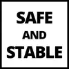 "SÛR ET STABLE" en grandes lettres noires sur fond blanc.