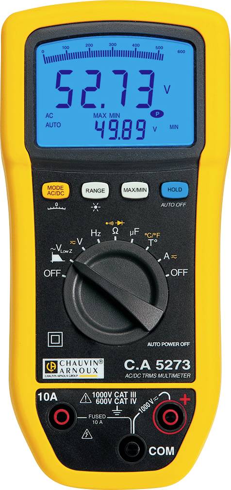 Chauvin Arnoux C.A 5273 Multimètre numérique protégé contre les projections d'eau (IP54) CAT III 1000 V, CAT IV 600 V Af