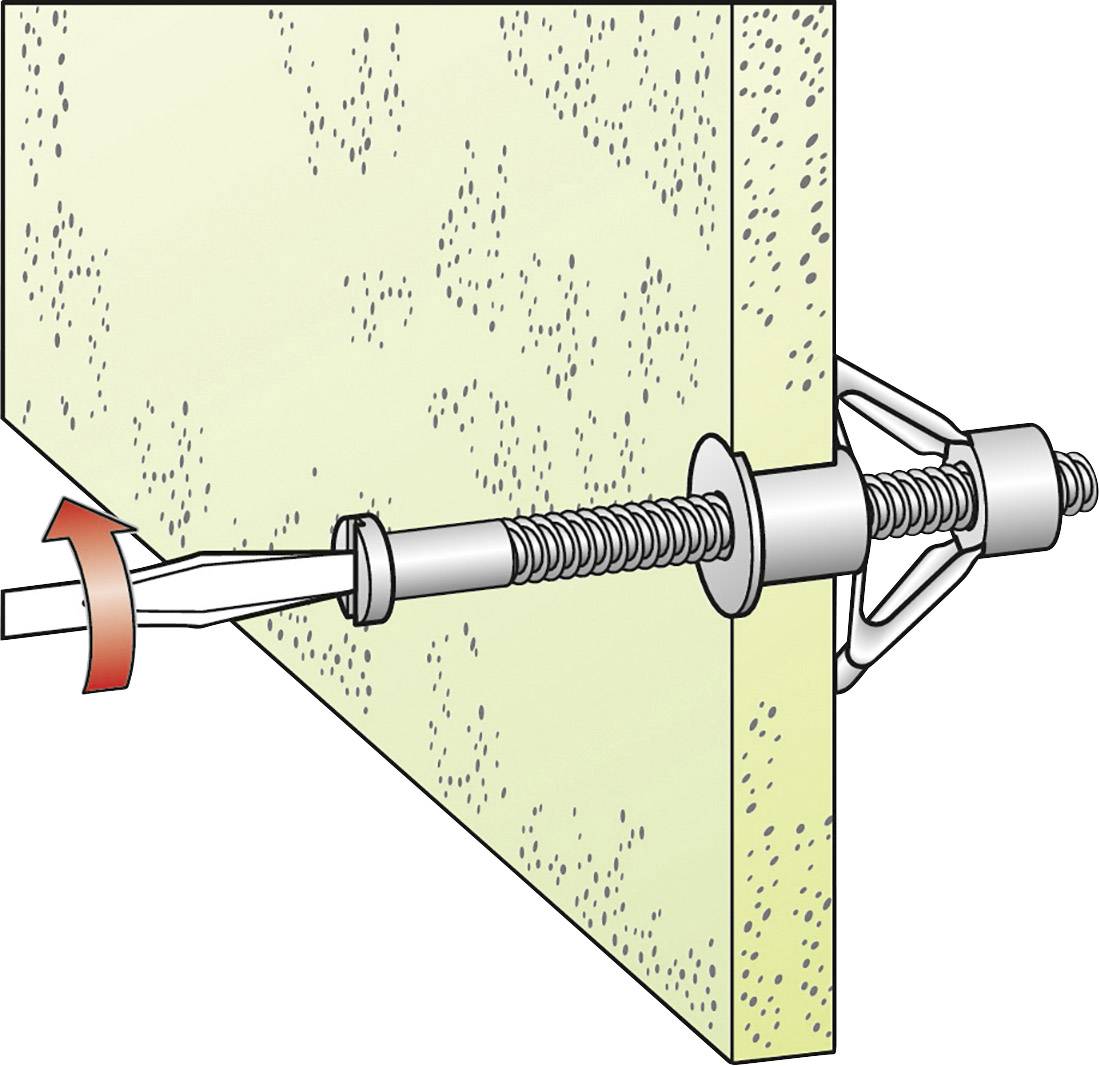 Une vis est vissée dans un mur avec un chevillet pour assurer une fixation stable. Le mécanisme montre l'expansion à l'arrière du mur.