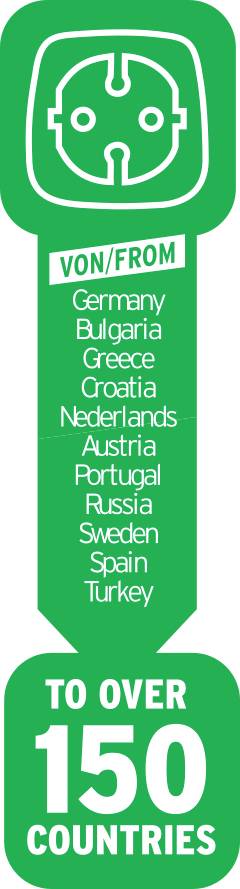 'De l'Allemagne, de la Bulgarie, de la Grèce, de la Croatie, des Pays-Bas, de l'Autriche, du Portugal, de la Russie, de la Suède, de l'Espagne, de la Turquie vers plus de 150 pays.'