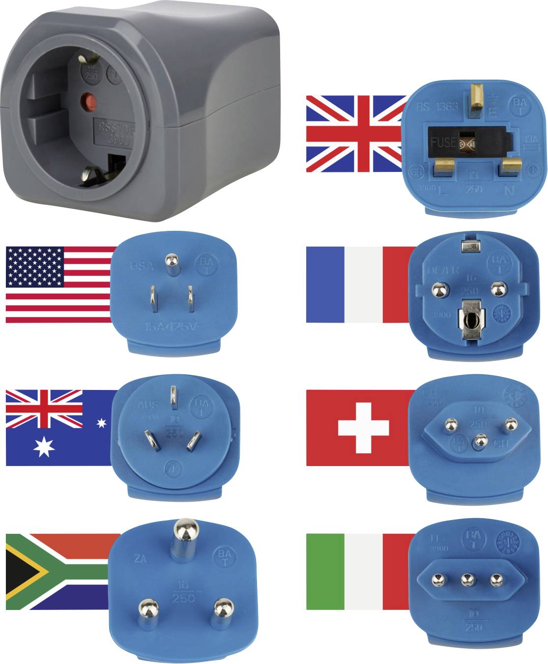 Adaptateur de voyage Brennenstuhl 1508160 jeu de 7 1508160