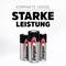 Trois piles Energizer sur un fond blanc. Texte : 'Taille compacte, performance puissante'.