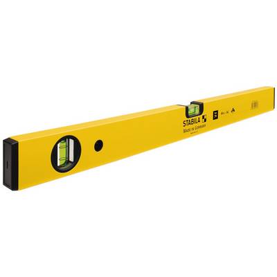Niveau à bulle de Stabila, jaune, avec deux bulles. Utilisé pour aligner des surfaces.